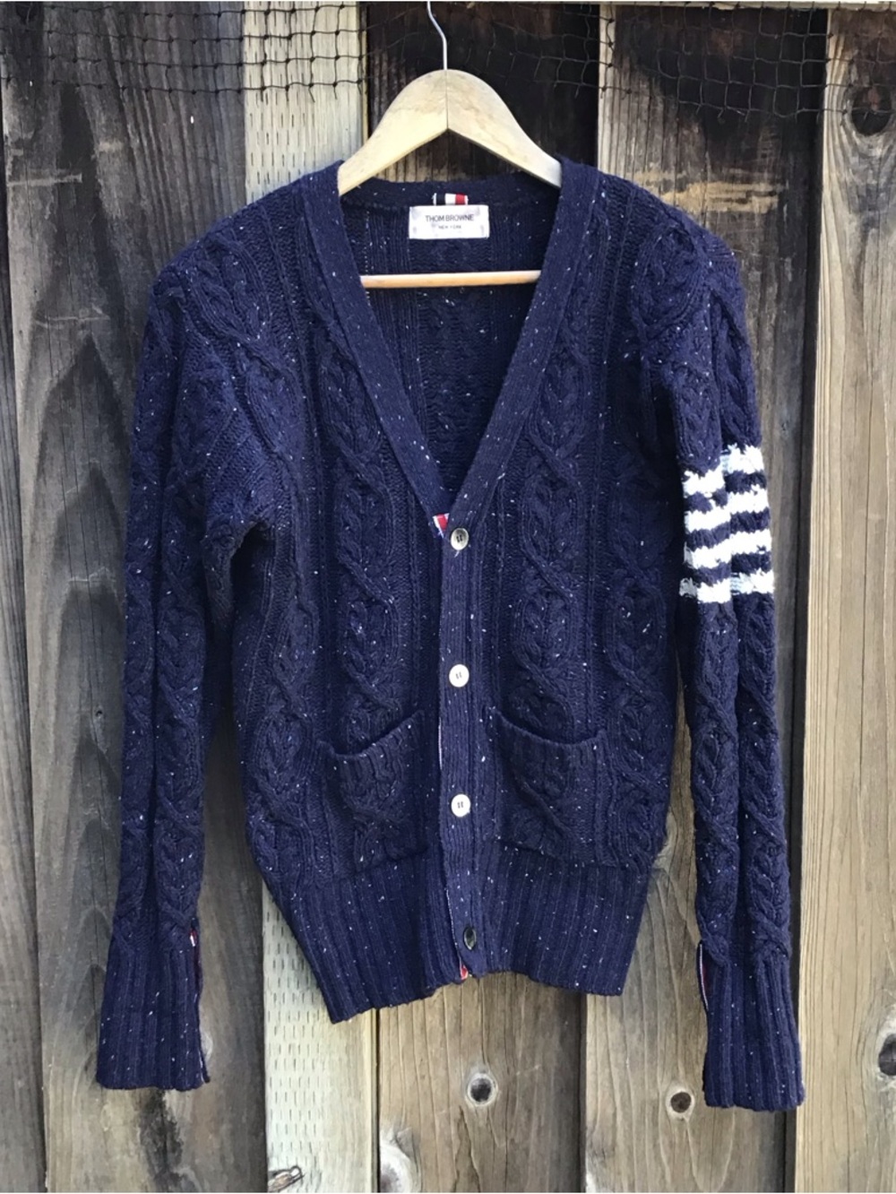 Thom Browne 4 Bar Cardigan Navy Cable Knit Wool Button Front Sweater Small